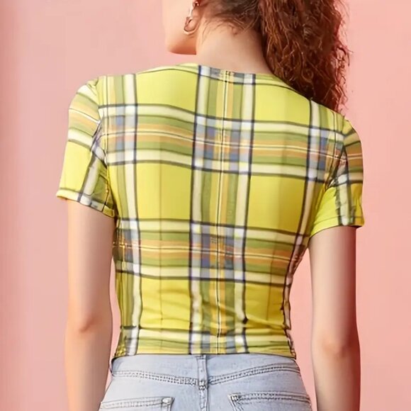 Yellow Ginger Plaid Cropped Top - Picture 2 of 3